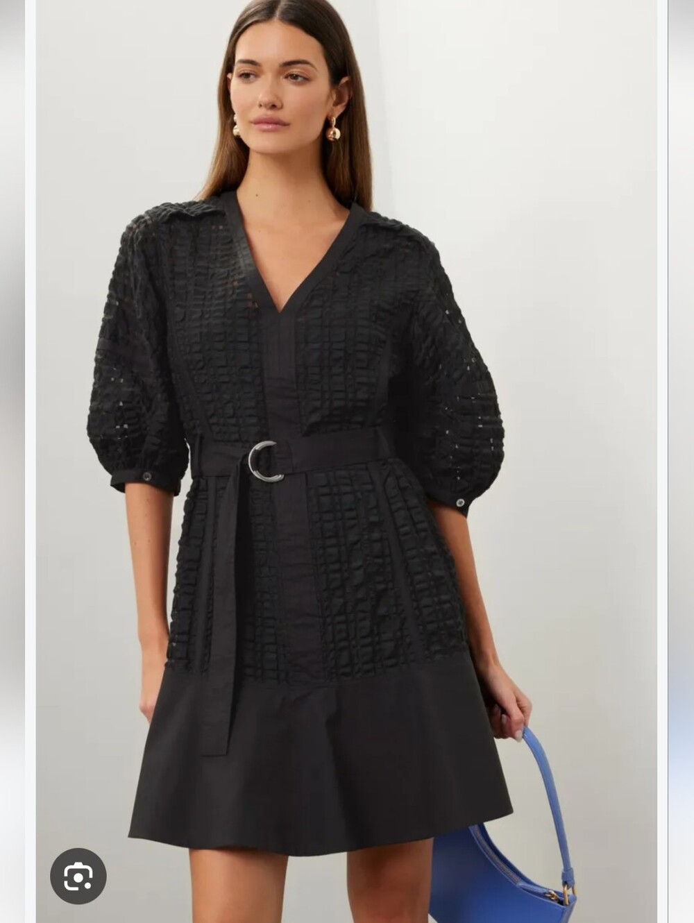 Phillip Lim Black Eyelet Puff Sleeve Shirt Dress Size 4